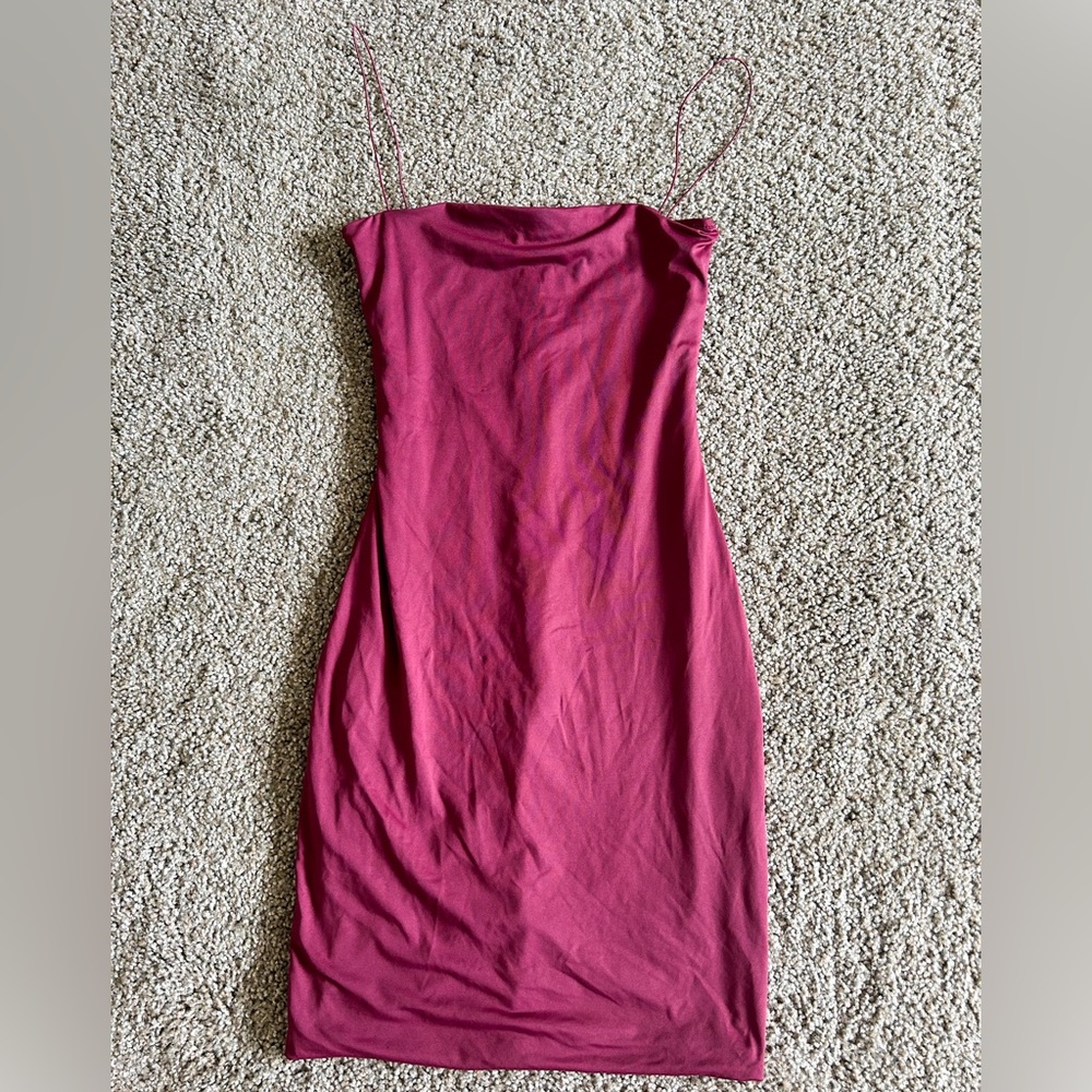 Meshki  Wine red burgundy Spaghetti Strap Mini Bodycon Dress size XS extra small